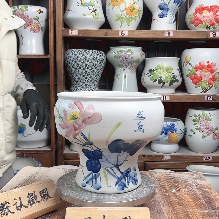 摆件口22青花荷花新款陶瓷