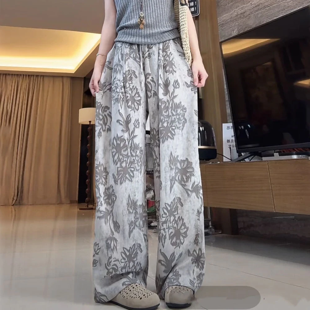 【破价+现货+赠运费险】老钱风凉爽混纺绸缎印花晕染阔腿阔腿垂感