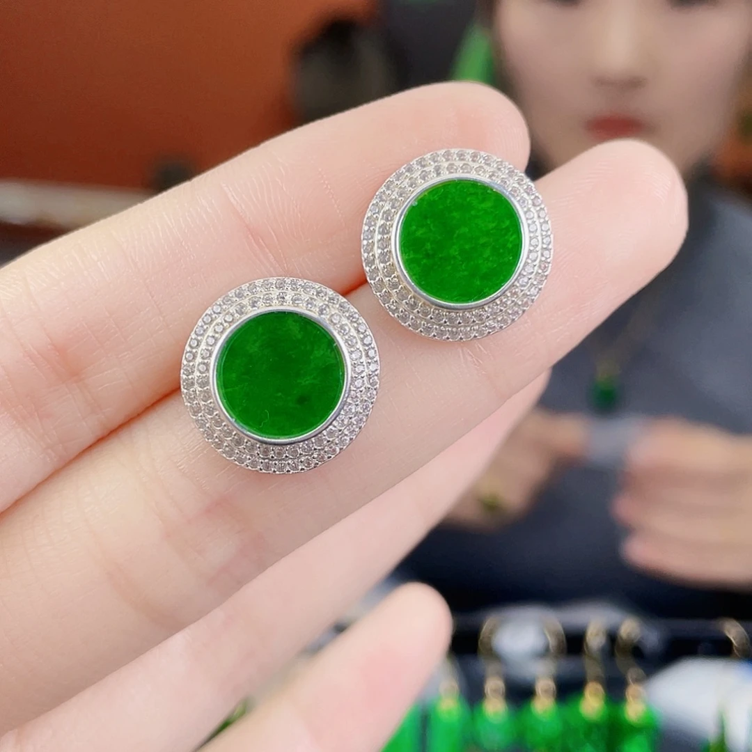 翡翠银S925镶嵌耳饰