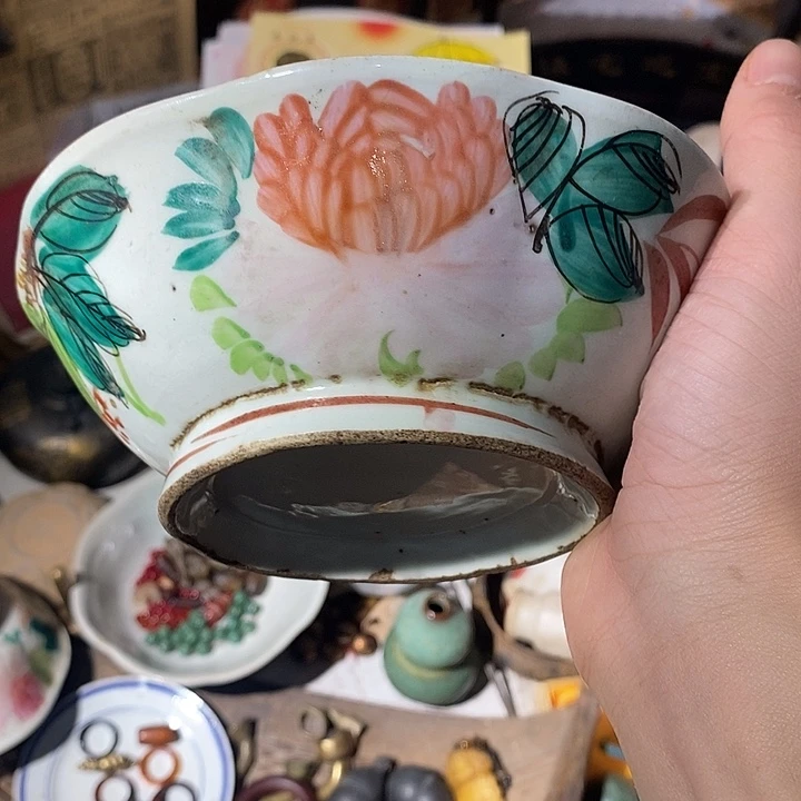 石材工艺品 粉彩莲花碗 摆件 微瑕