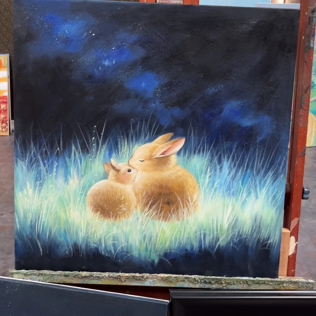 油画兔兔纯手绘油画50×50