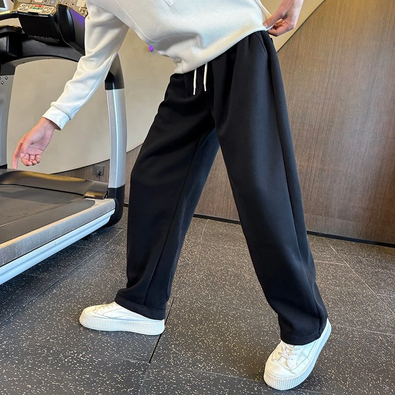 重磅休闲裤男秋冬季弯刀纯色运动长裤子2025新款高街直筒卫裤男潮