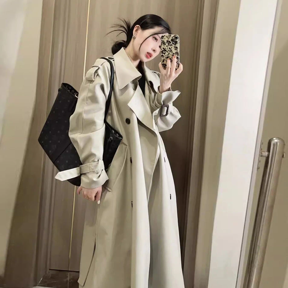 薄款廓形中长款时尚英伦风衣外套女春秋翻领感高个子立领大衣