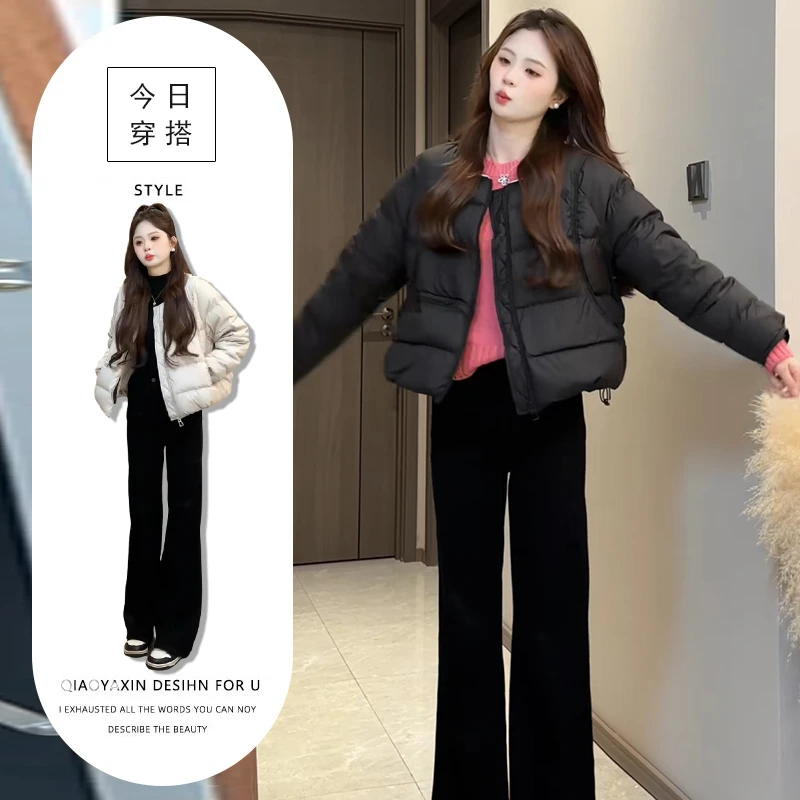 2025冬季新款时尚显气质棉服外套女小个子宽松百搭纯色保暖棉衣潮