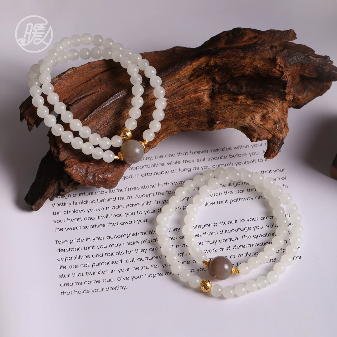 双圈和田玉手串6mm搭配路路通碎银手链A6786多样性发一