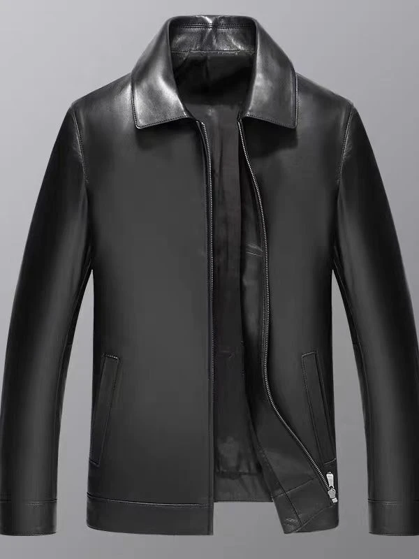 新款男士春秋款翻领休闲商务皮衣-036