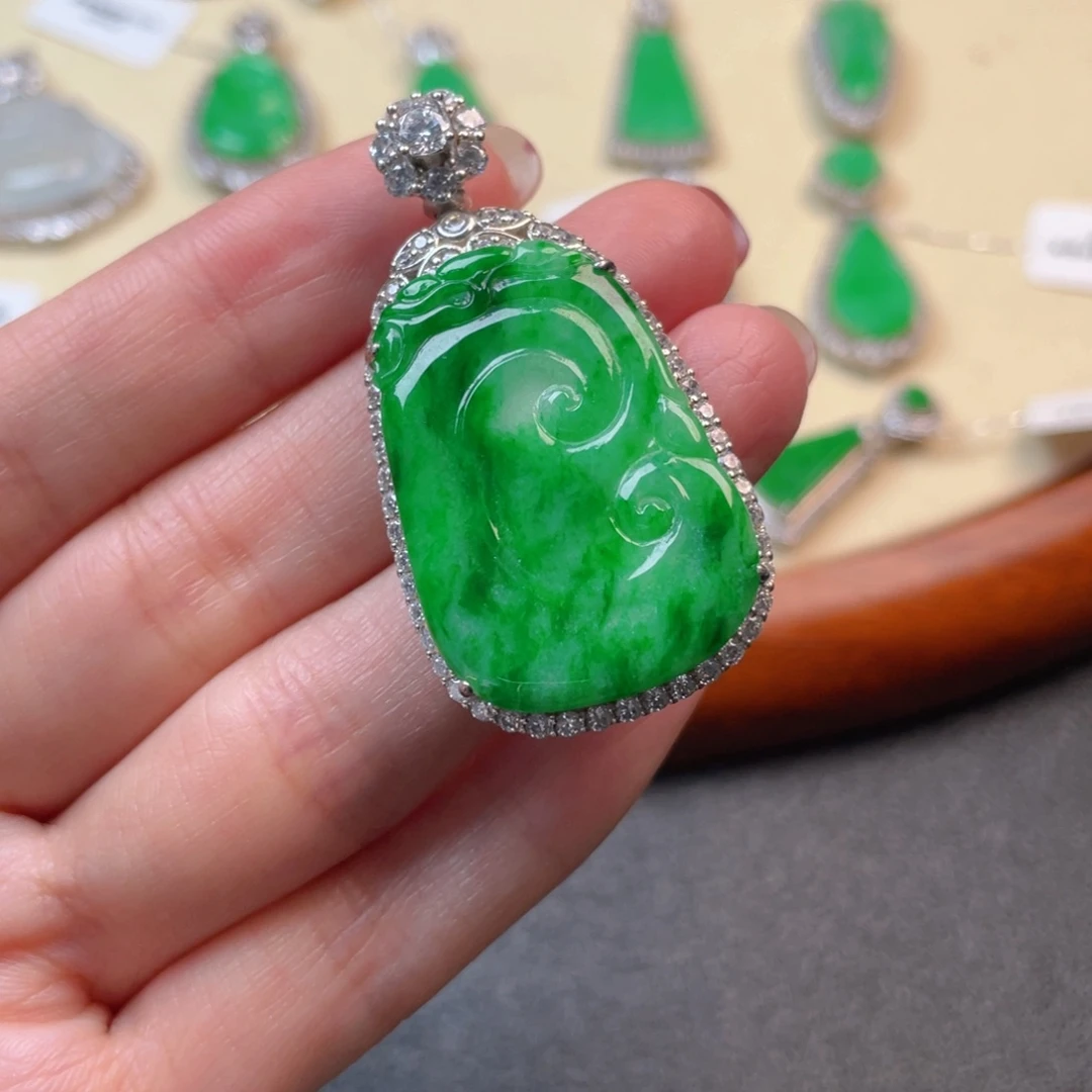 翡翠吊坠(不含链)银S925镶嵌
