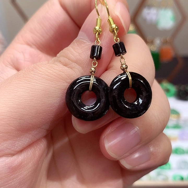 银S925镀金镶嵌翡翠耳饰