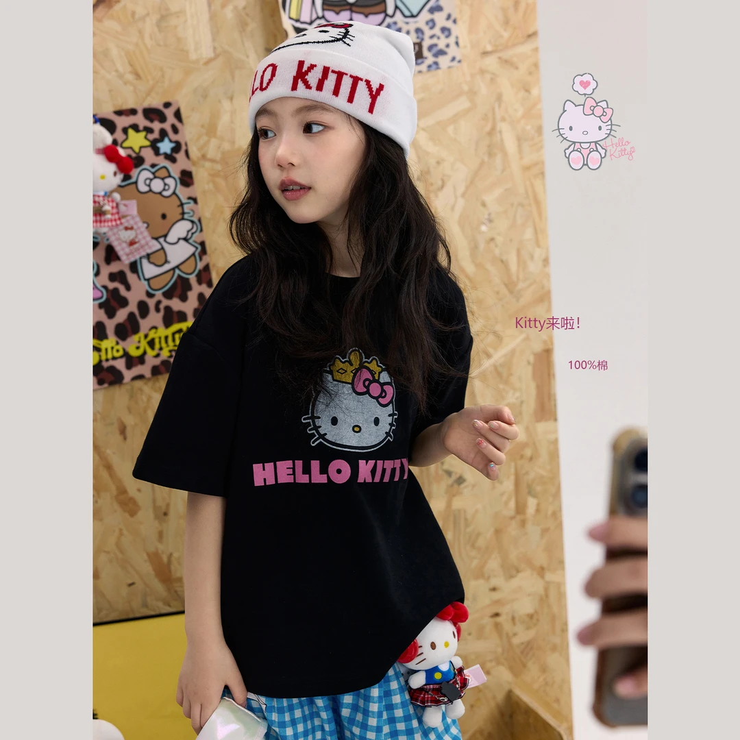 【哈喽KT】女童凯蒂猫T恤2025夏季中大童可爱休闲短袖Y6621
