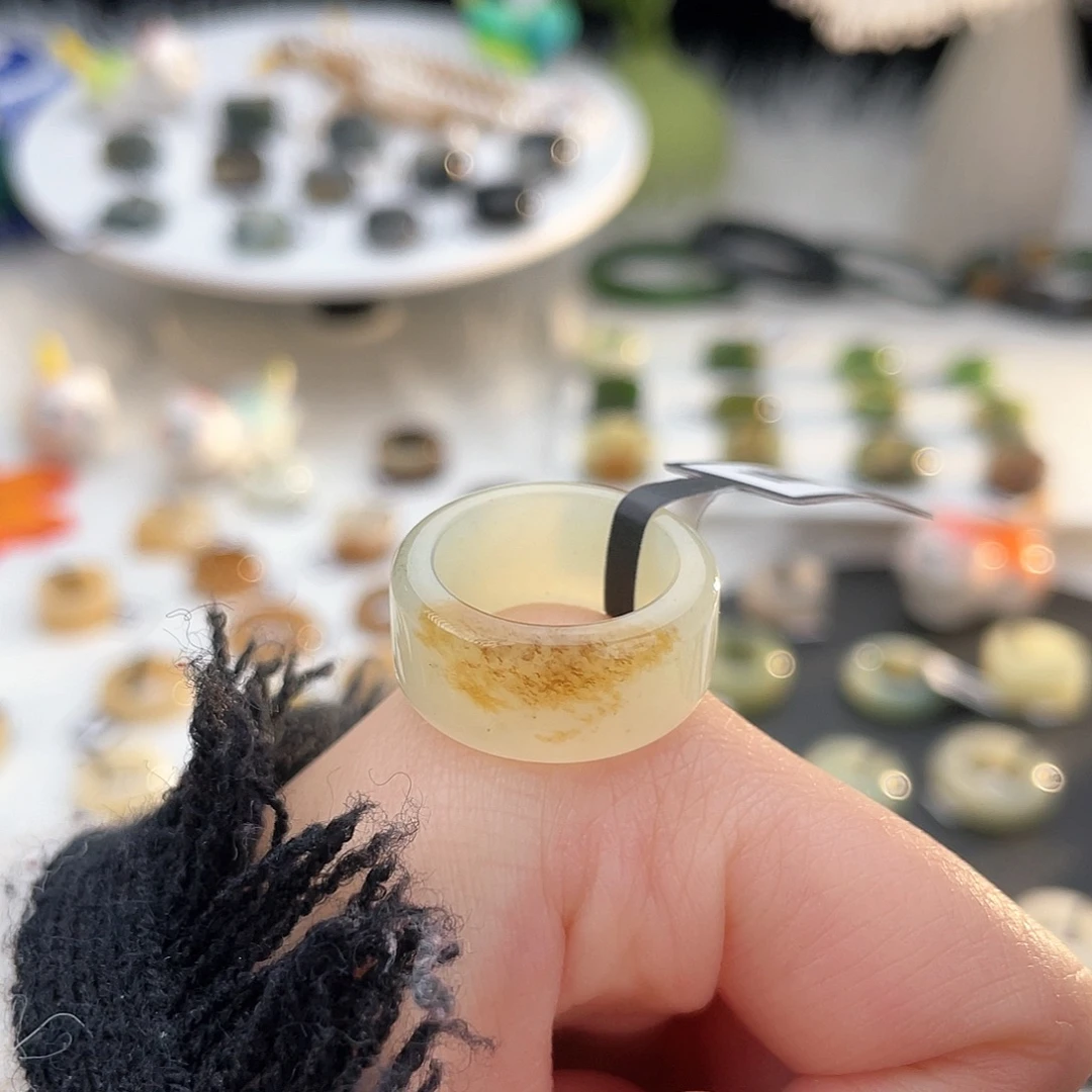 和田玉未镶嵌戒指k10 糖翠圆切16.7mm