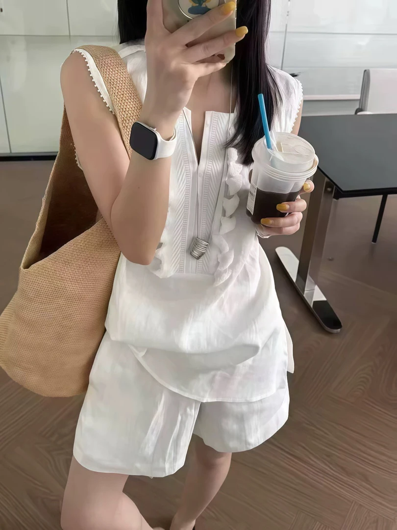 薄荷@01334 （衣长66 裤长42） 韩系显瘦无袖套装