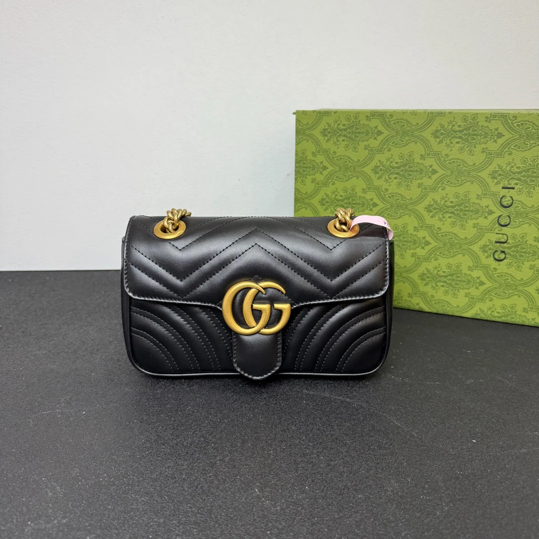 未使用 GUCCI/古驰  壹所/GUCCI 马蒙22 黑金 闲置 单肩斜挎 拆1
