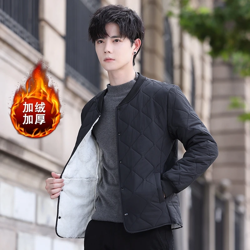男士新款内胆棉衣冬季加绒加厚保暖棉袄韩版立领显瘦棉服外套