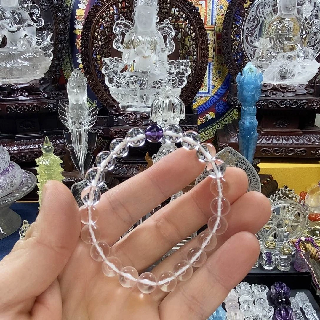 水晶未镶嵌手链天然白水晶单圈手串8mm顶紫水晶