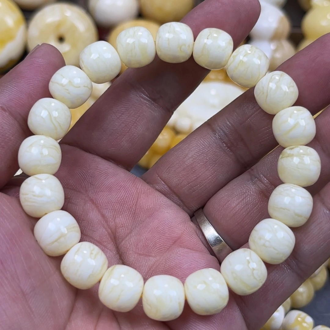 琥珀未镶嵌手串同料白虎皮老邢手串11mm