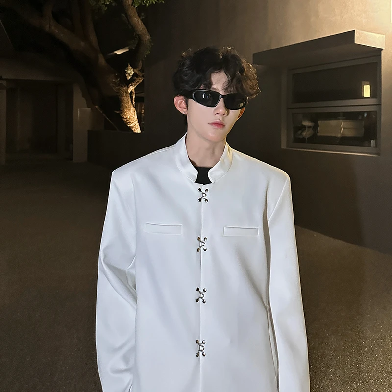 美式复古金属扣立领夹克男潮牌秋冬季高级感休闲宽松痞帅正肩外套