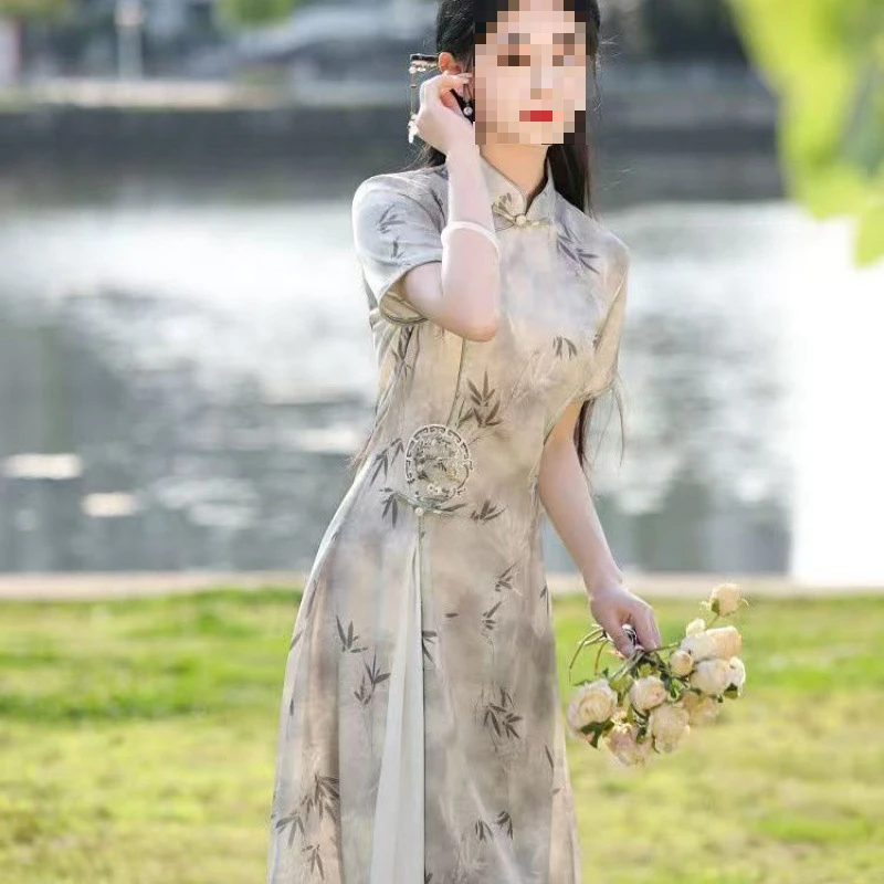 新中式旗袍女2025新款年轻款气质高端改良连衣裙奥黛绝美印花国风