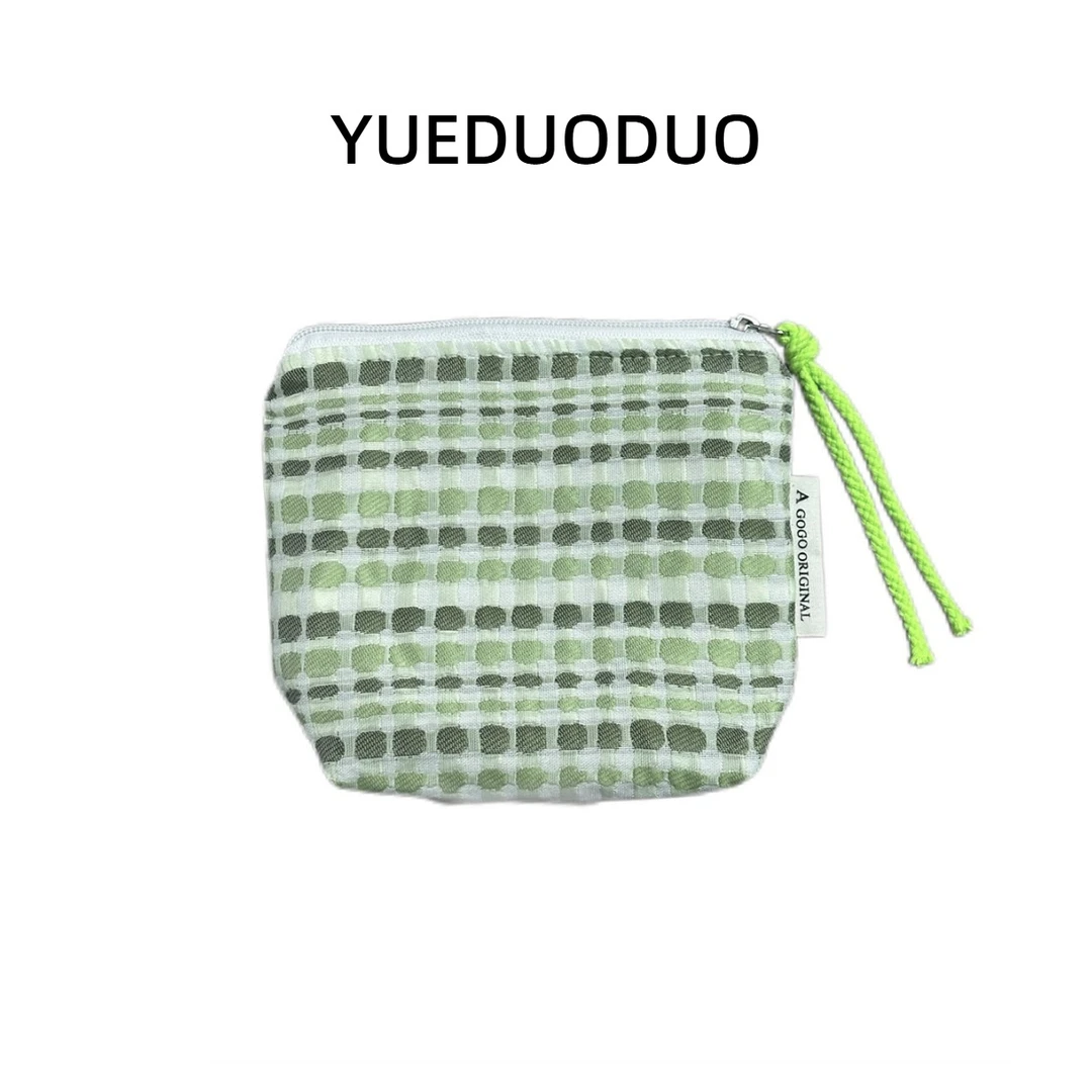 【越多多专属】牛油果色格子化妆包ins学院风清新便携收纳多功能杂