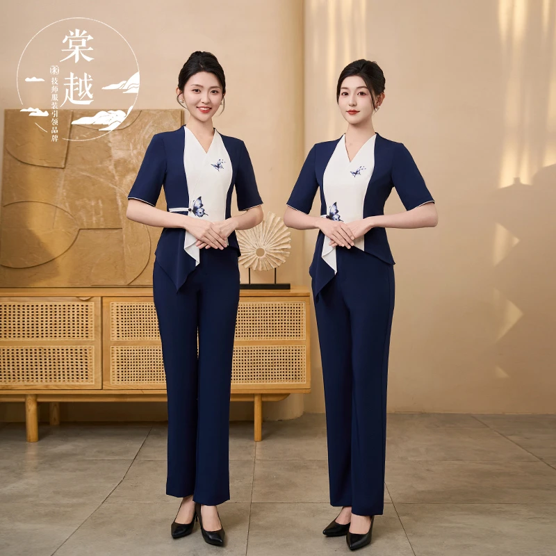 棠越时尚气质职业套装酒店养生馆足疗美容按摩技师显瘦工作服4700