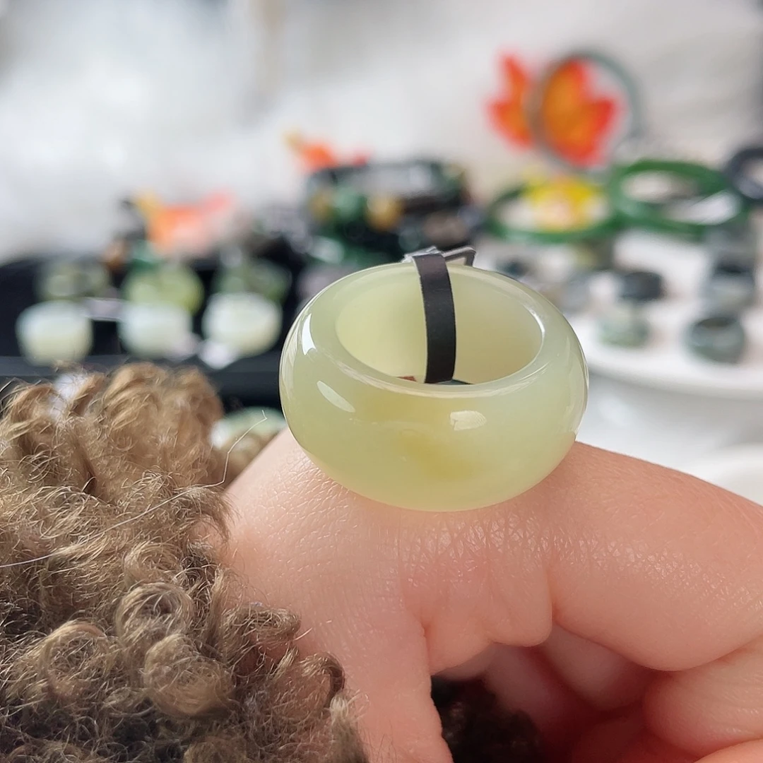 和田玉未镶嵌戒指k60 奶黄包一口糖墩墩18.4mm