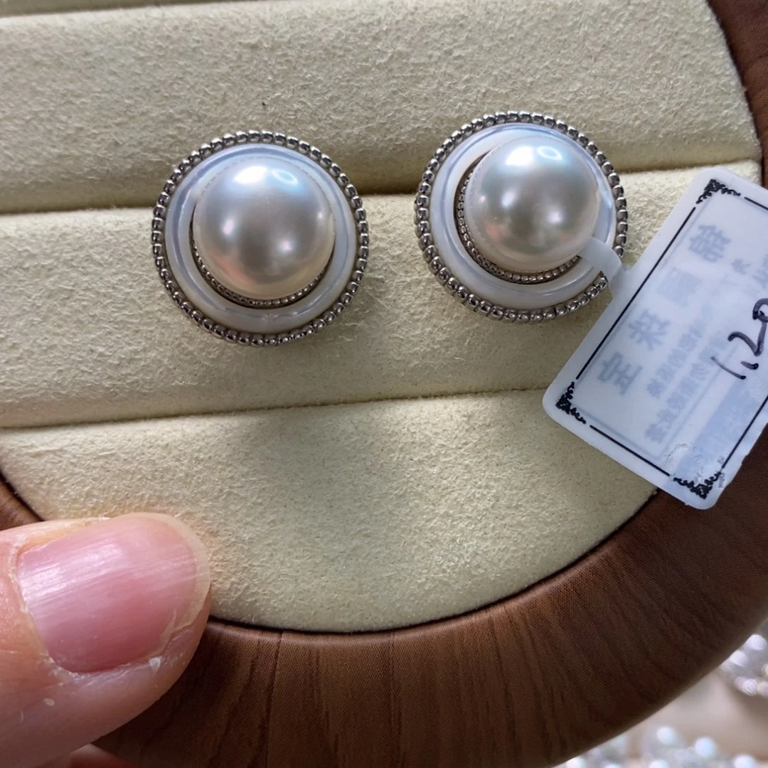 海水珍珠耳饰银S925镶嵌