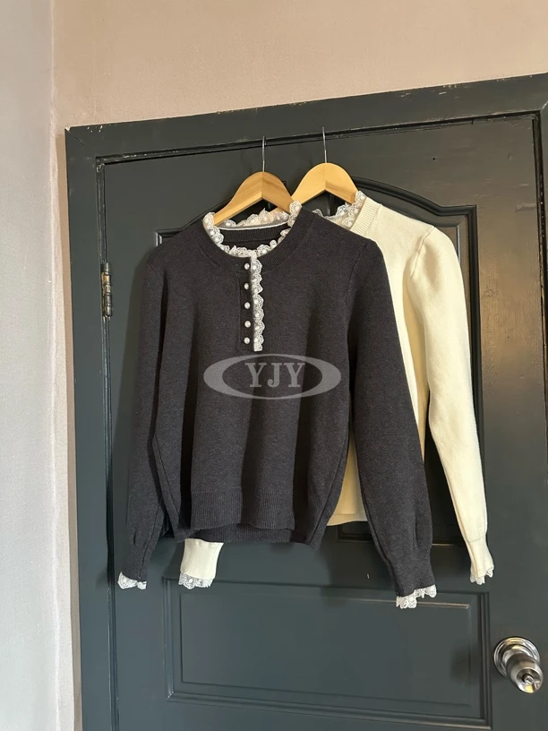 爆款立领蕾丝花边针织衫