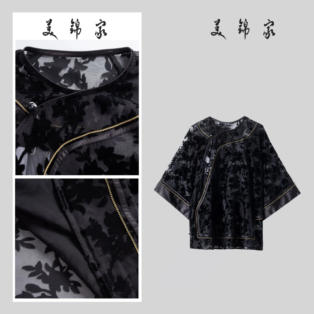 Y【美锦家】新中式国风女款圆领斜襟初夏小衫230542