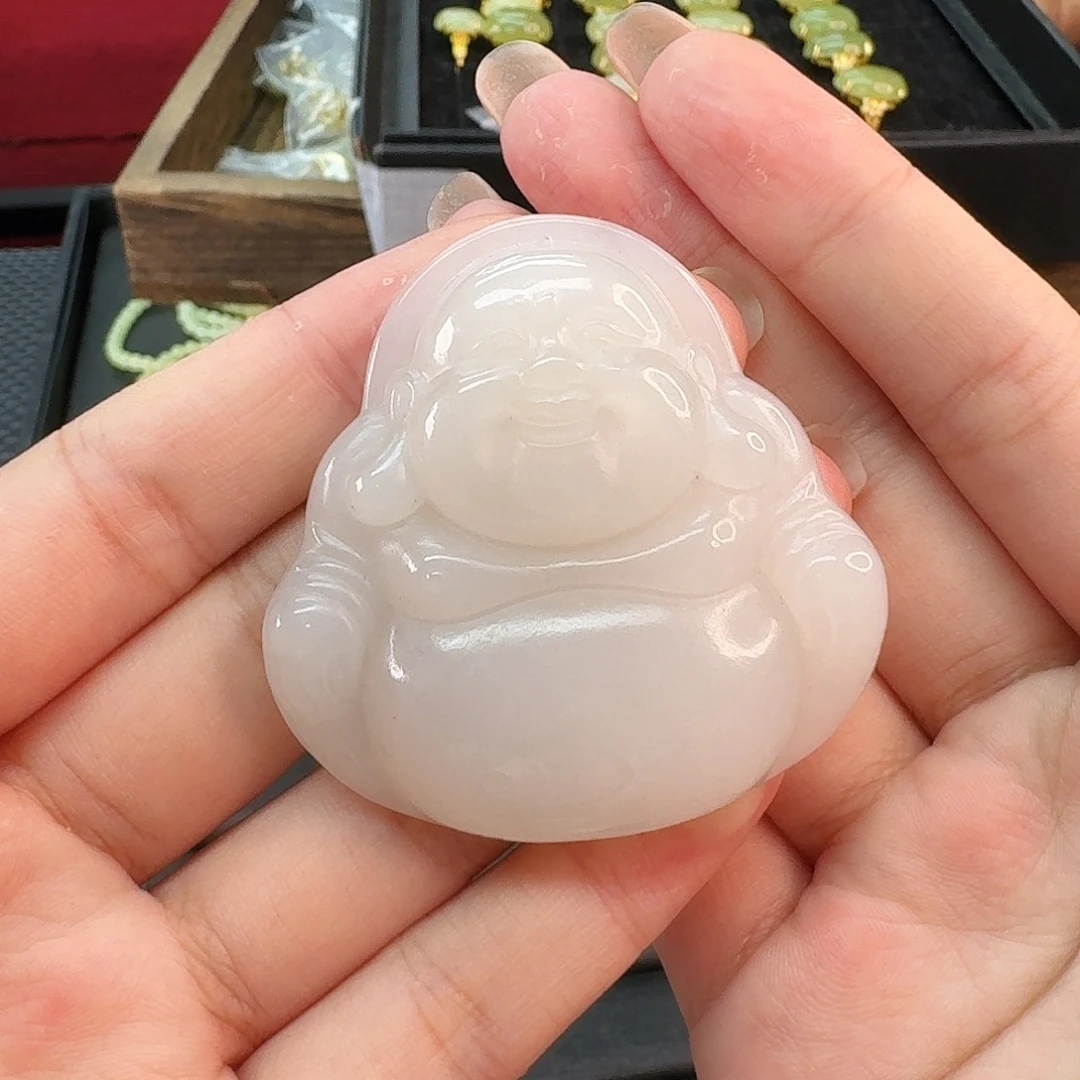 和田玉未镶嵌颈饰白玉佛公卡50