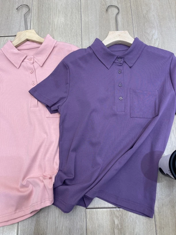 【大欣家】673「粉紫双色」polo领休闲T恤