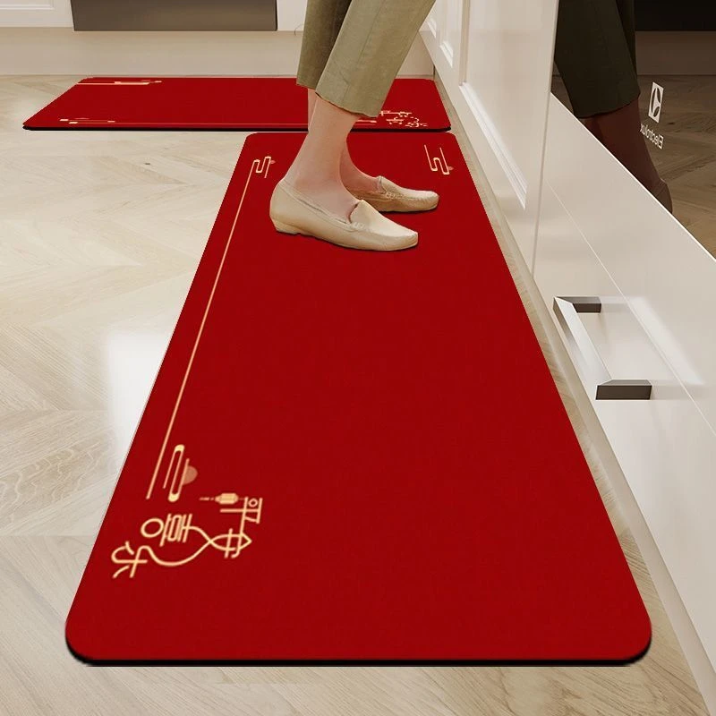 硅藻泥吸水厨房家用垫子喜庆地垫中式脚垫入户门垫长条卧室卫生间