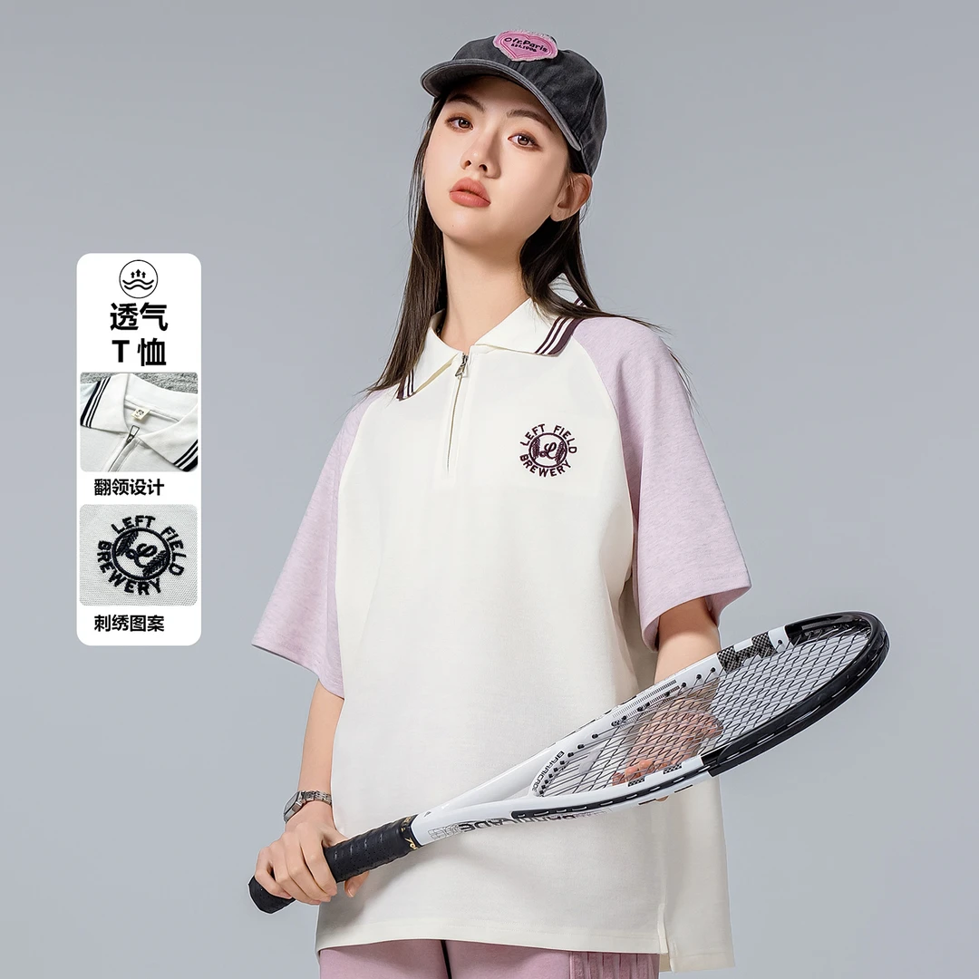 【珠地棉短袖polo衫】女大童短袖T恤2025新款洋气初中休闲翻领夏装