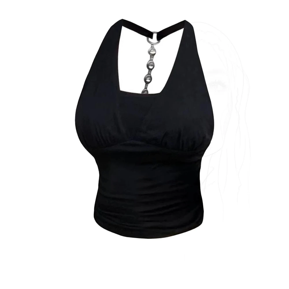 Not defined美式性感辣妹挂脖绑带背心女夏季设计感修身无袖上衣