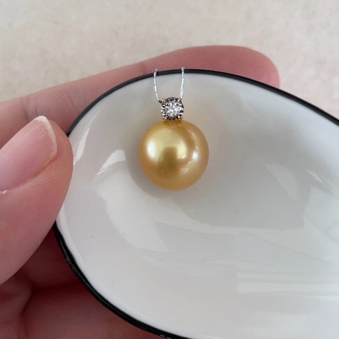 海水珍珠吊坠(不含链)18K金镶嵌11-12m m