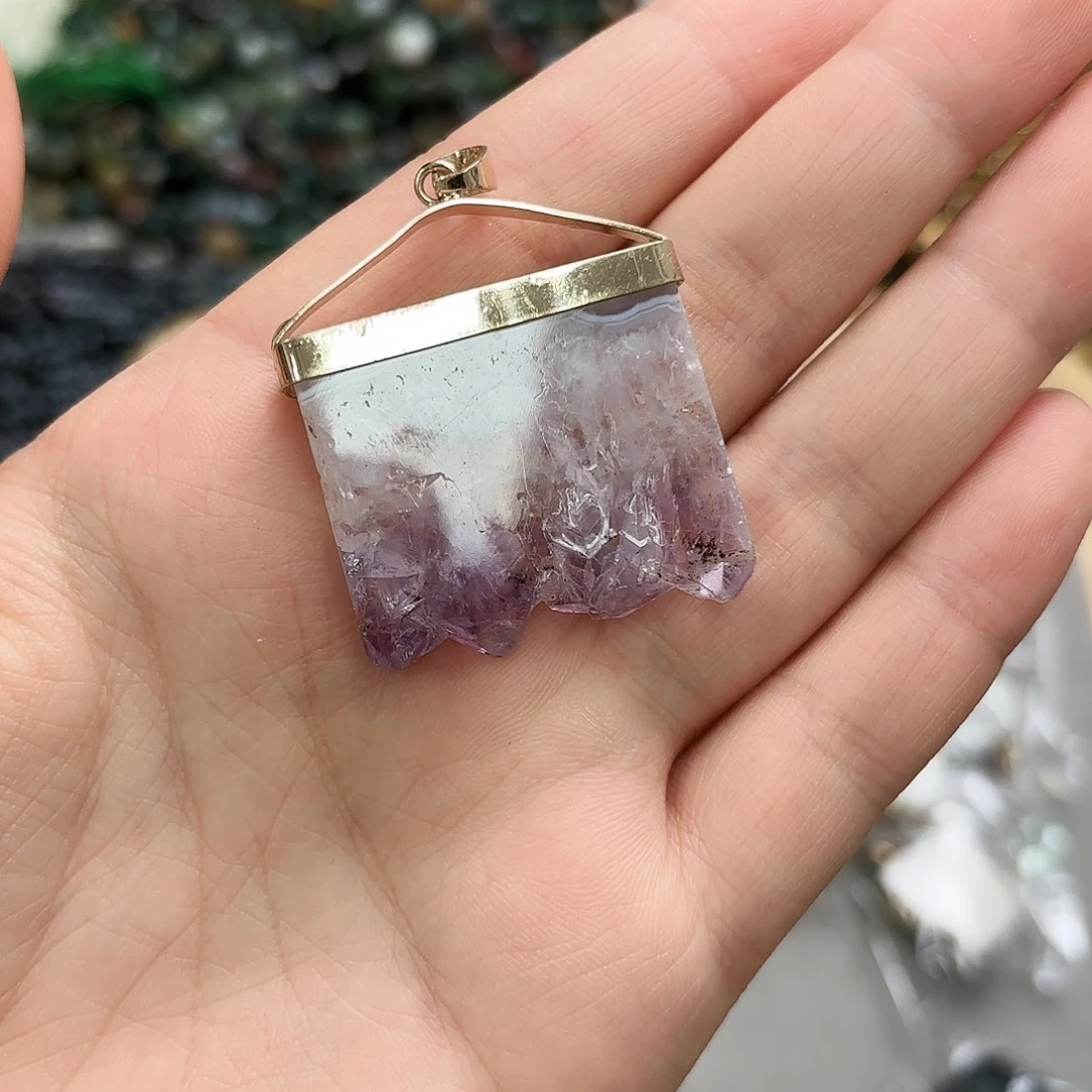 玛瑙/玉髓未镶嵌珠宝半成品紫晶吊坠一颗02