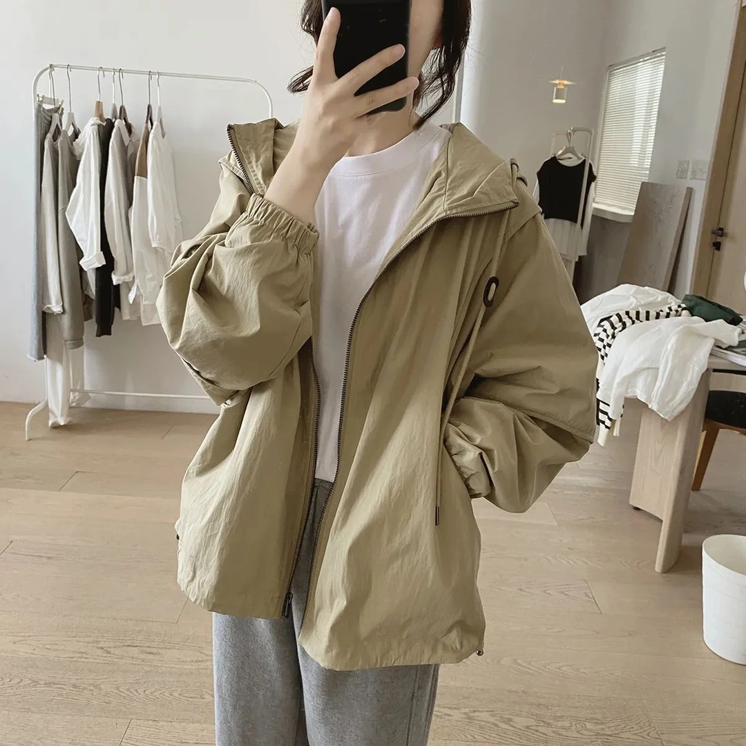 连帽外套小个子女士春季新款宽松大码显瘦韩版减龄小众长袖上衣