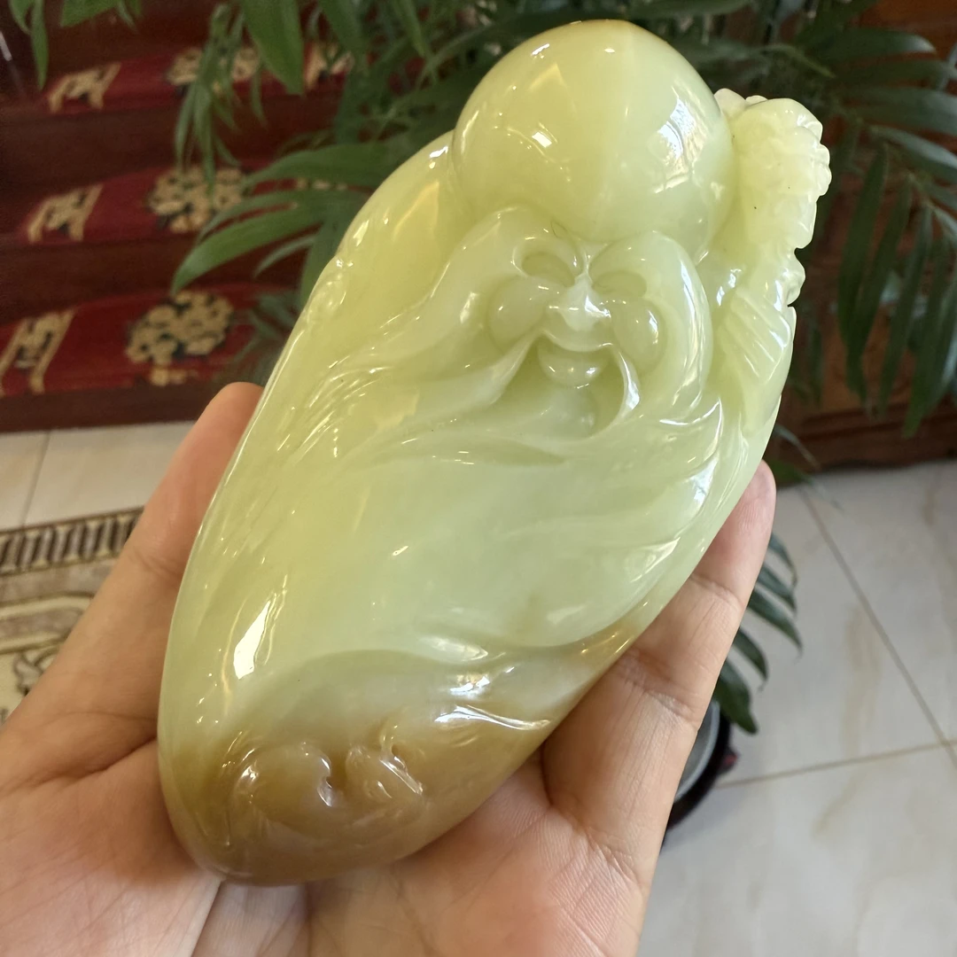 天然和田玉寿星手把件