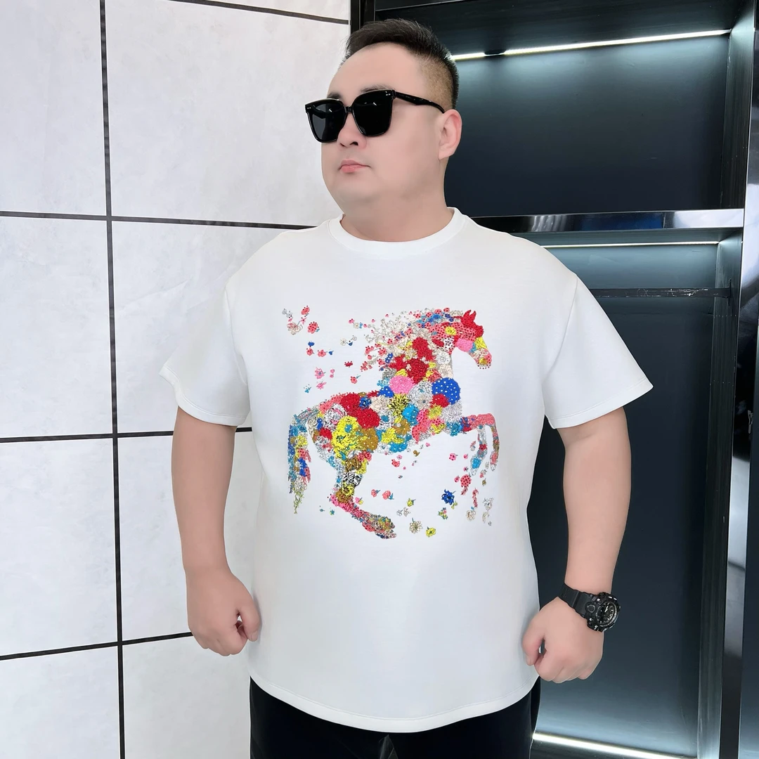 大码男装 马年专属潮牌半袖 男士加大圆领轻奢短袖72787