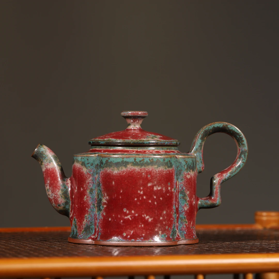 瓷名家手工茶壶高档陶瓷茶具泡茶壶钧窑李自伟海棠壶容量180毫升