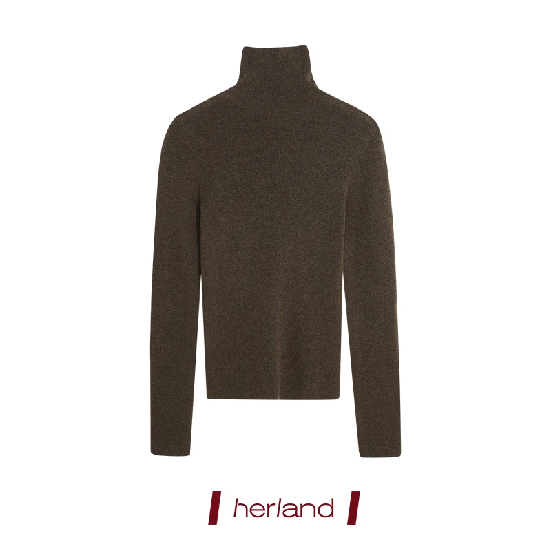 HERLAND她地【666】法式高领针织衫女秋冬修身打底衫毛衣