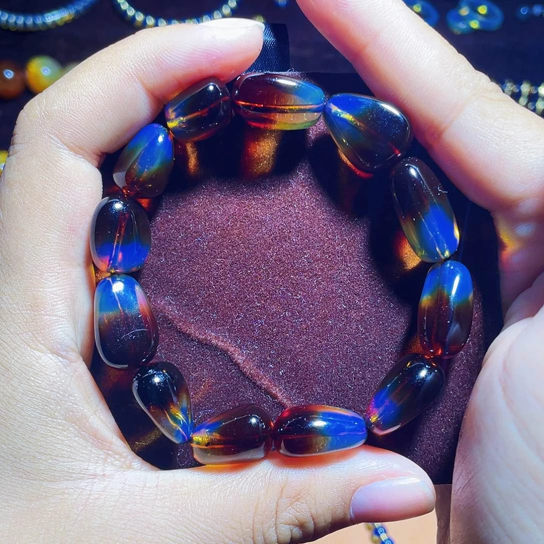 蓝珀裸石未镶嵌红蓝随行手串