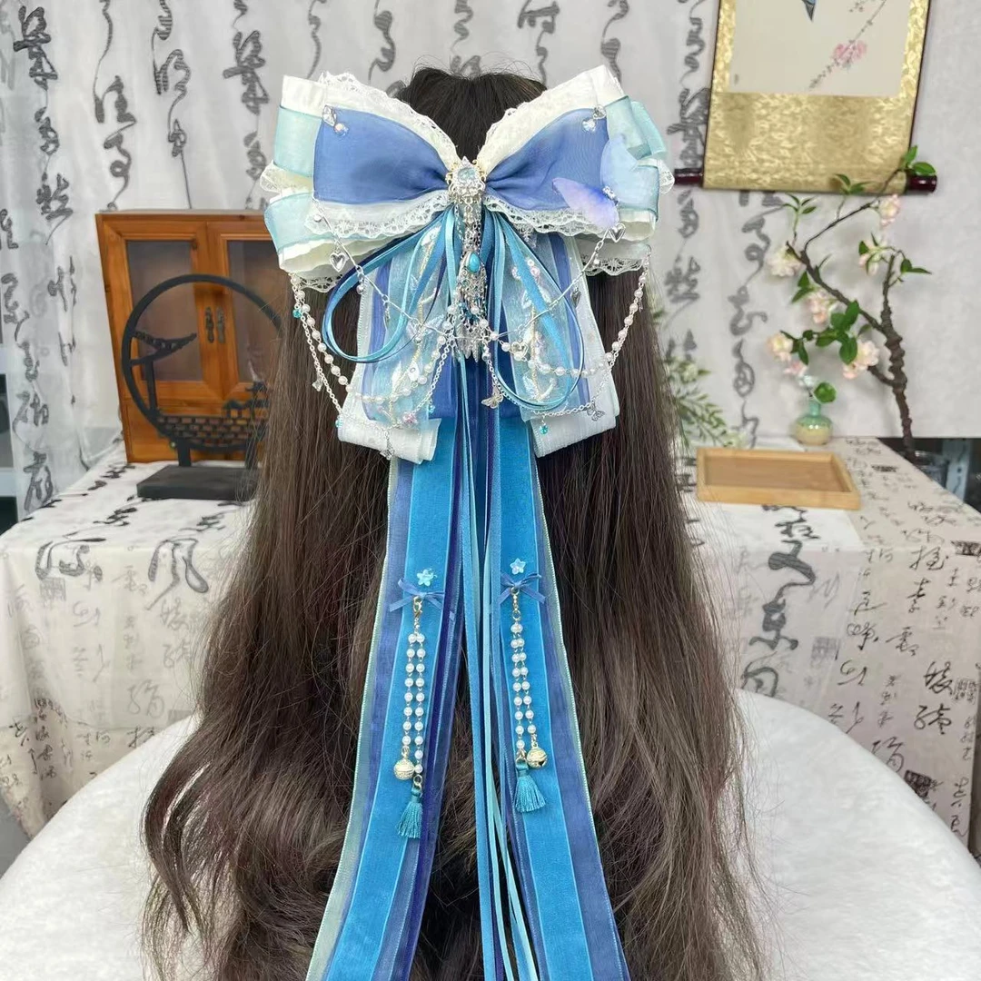 【蓝闪蝶】国风发夹多层次蝴蝶结发饰头饰汉服气质款弹簧夹