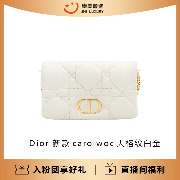 99新 DIOR/迪奥 Dior新款caro woc大格纹白金百搭包/AM1480