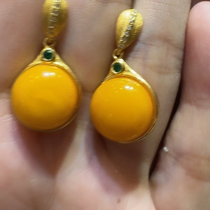 ~***~蜜蜡银S925镶嵌耳坠耳坠