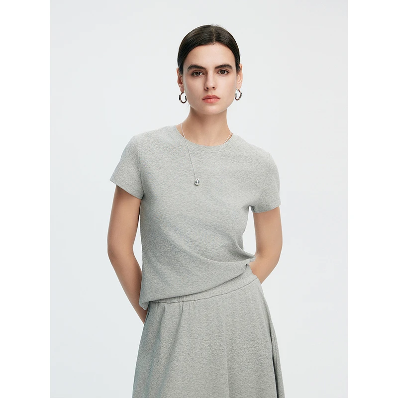 初棉【五折闪购】夏季时尚简约休闲修身瘦瘦T+半裙套装362601005