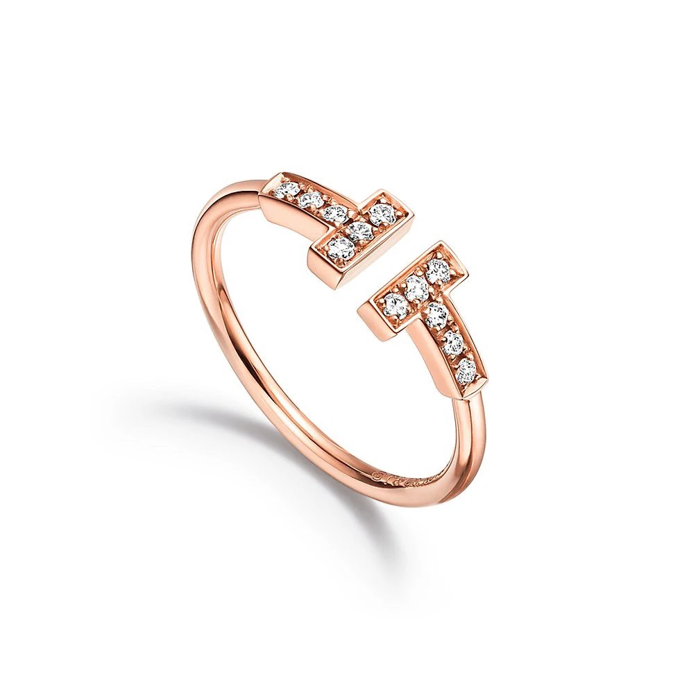 未使用 Tiffany & Co./蒂芙尼 51-57码 玫瑰色双T戒指