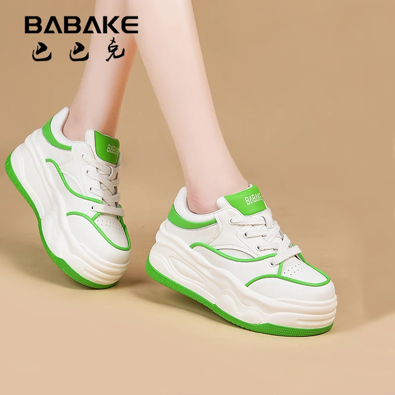 巴巴克6cm厚底小白鞋女2025春季百搭软底透气休闲增高女鞋BBK5670