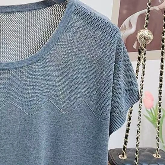 B1037【线下同款】100%莱赛尔~高定版！夏季上部分镂空花边女针织衫