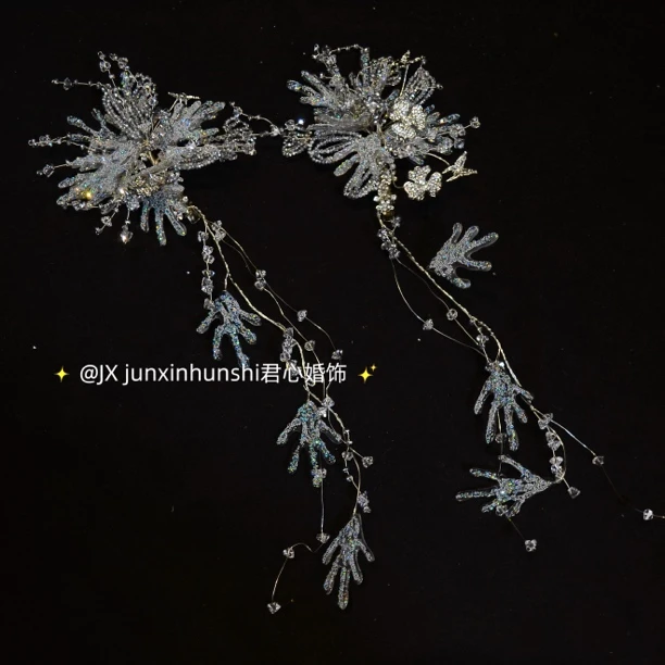 君心家 甜美碎钻花朵大边夹一对仙气新娘婚纱礼服配饰头饰