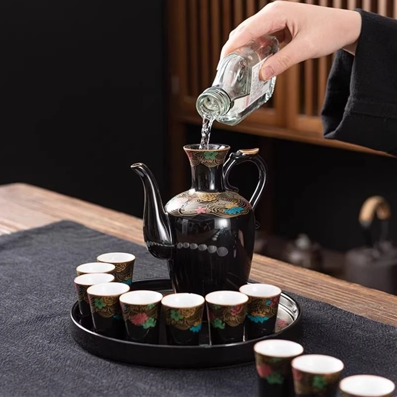 B1481堆花禅枝莲陶瓷酒壶古中式酒壶酒杯套装白黄酒分酒器小酒盅