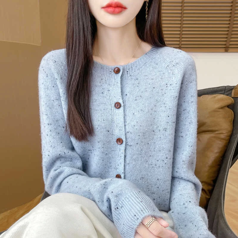 【崔万志工厂】一线成衣圆领点子纱羊毛开衫